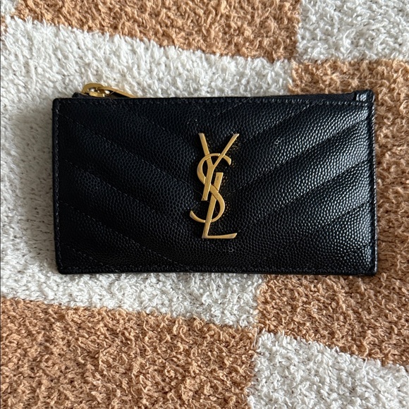 Saint Laurent Black and Gold Leather Card Holder - Picture 1 of 3